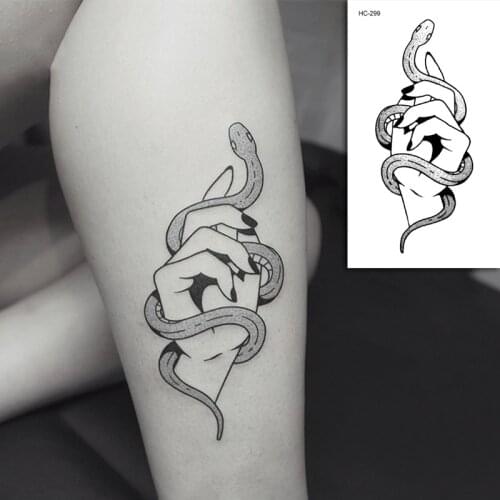 Fashion Minimalist Black Waterproof Temporary Tattoos Cool Girl Sexy Snake Rose Chest Back Ankle Body Art Fake Tattoos Wholesale