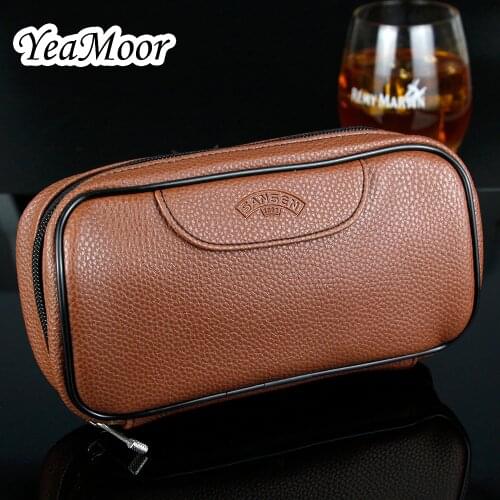 New Leather Bag for 2 Smoking Pipes Multi Choice Tobacco Pipe Bag with Indepent Tobacco Pouch inside High Capacity Smoking Case