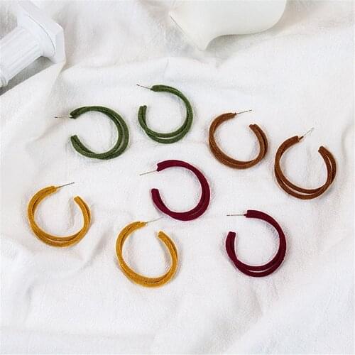 New Retro Exaggerated Semicircle Shape C Double Earrings Contracted Temperament Women Stud Earrings