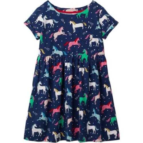 Jumping Meters Girls Princess Dresses Unicorns Print Cotton Baby Clothing Animals Girls Party Dress Summer Kids Tunic Frocks