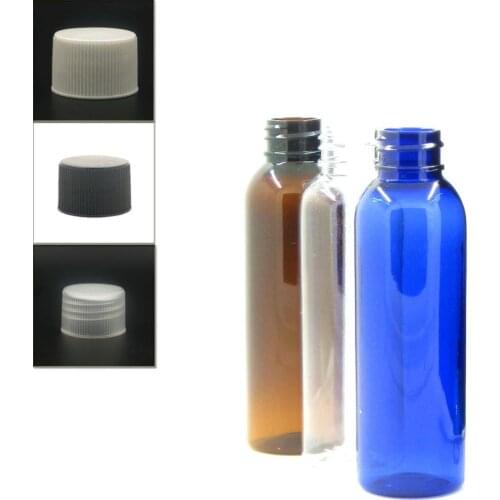 60ml empty cosmo round plastic bottle, clear/amber pet bottle with transparent/black/white Lined screw Lid,travel bottle X 5