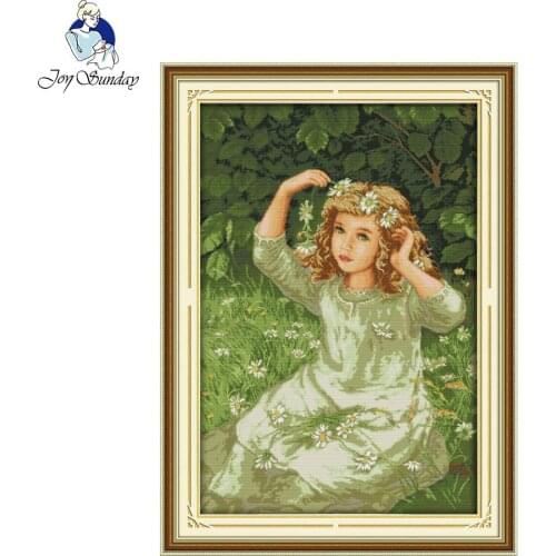 Joy Sunday The girl with Garland Chinese Needlework 14CT 11CT Counted Cross Stitch Kits For Embroidery Crafts Cross-stitch