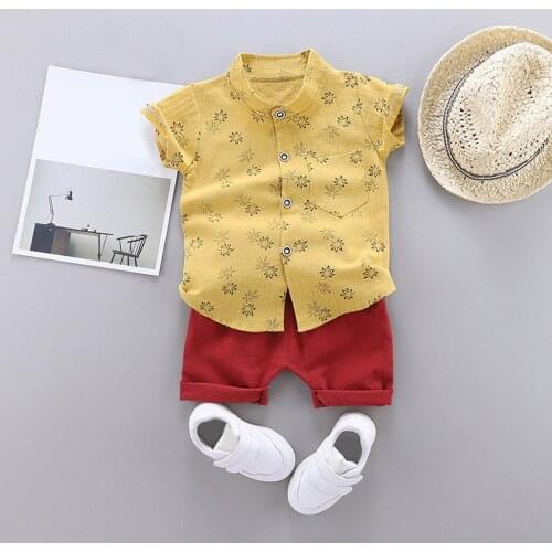Fashion Toddler Infant Kids Baby Boys Clothes Short Sleeve Cartoon Floral Printed Gentleman Shirt Tops Shorts Outfits Set#p4