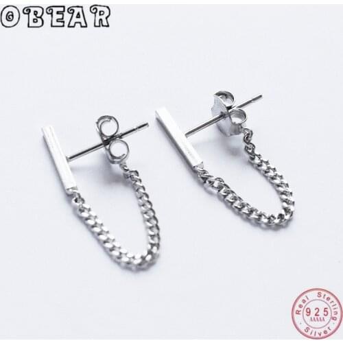 OBEAR 100% 925 Sterling Silver Geometric Chain Earrings For Women Girls Party Gift Prevent Allergy Sterling Silver Jewelry