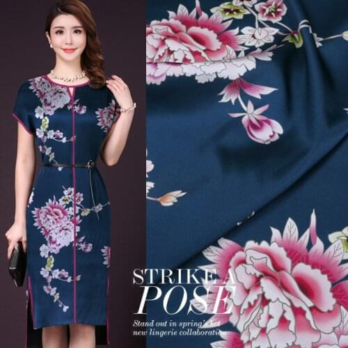 Chinese printed mulberry silk stretch satin fabric cloth 108cm width 19mm soft shirt cheongsam spandex sewing fabric for dress