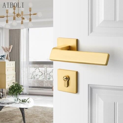 Modern Minimalist Door Lock Indoor Bedroom Door Lock Brushed Gold Solid Wood Door Lock Mute Magnetic Split Lock Lock