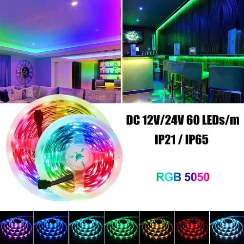 DC12V/24V 5050 RGB Led Strip Lighting 60leds/m IP21 IP65 Waterproof White/Warm White/Red/Blue/Green Flexible Tape LED Light 5m