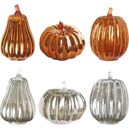 Glass Halloween Decoration LED Pumpkin Battery Operated Lantern Light Lamp Decorations for Home Dining Room Lounge Decor