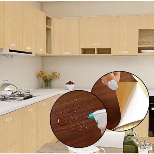 Vinyl 45cm Wood Stripe Self Adhesive Wallpaper Waterproof Kitchen Wardrobe Cabinet Furniture Renovation Wall Sticker Home Decal