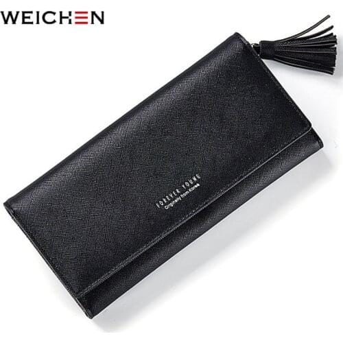 WEICHEN Tassels Designer Wallet Women Individual Card Holder Leather Ladies Long Clutch Purse Coin Phone Pocket Female Wallets
