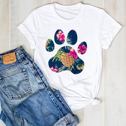 Women Lady Pineapple Dog Paw Floral Fruit Beach Ladies Summer T Tee Tshirt Womens Female Top Shirt Clothes Graphic T-shirt