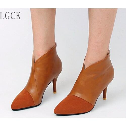 Plus Size 34-48 Autumn Winter Women Boots Zip High Heels Boots Fashion Sexy Pointed Toe Ankle Boots Mujer Mixed Colors Stiletto