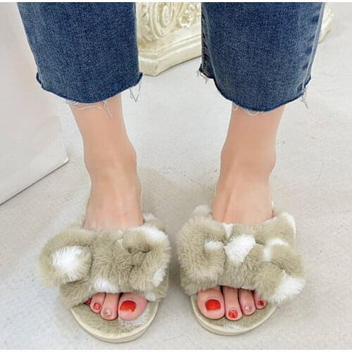 Women Winter Warm Fluffy Slippers Non-slip Faux Fur Indoor Floor Slides Flat Soft Furry Ladies Female Indoor Slipper Woman Shoes
