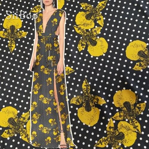 Siiboo 100% natural silk double georgett crepe not transparent for women dress top designer bee printed Tela de seda sp6419