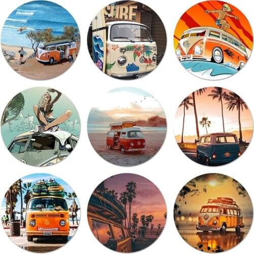 58mm Combi Van Surf Icons Pins Badge Decoration Brooches Metal Badges For Backpack Decoration