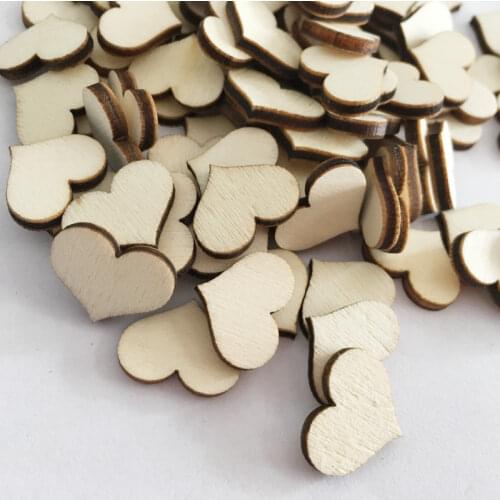 100pcs Laser Cutting unfinished Heart Natural Wooden Craft DIY Wedding Party Wood Decoration Embellishment Supplies