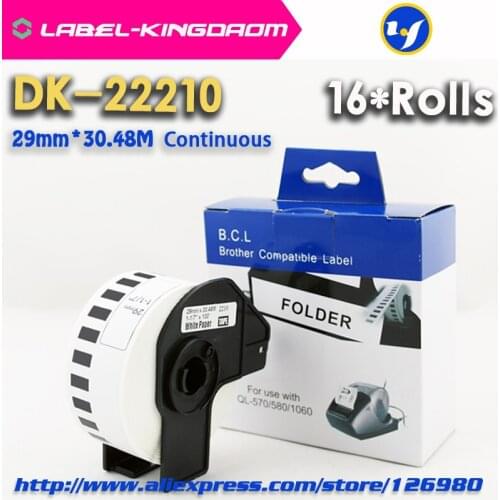 16 Rolls Brother Compatible DK-22210 Label 29mm*30.48M Continuous for Printer QL-570/700 All Come With Plastic Holder