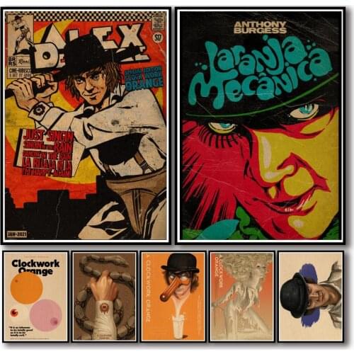 43 Designs Crime Film A Clockwork Orange Kraftpaper Poster Artwork Homedecal Fancy Wall Sticker for Coffee House Bar