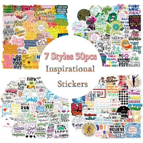 50PCS Confident English Letters Inspirational Quotes Sticker For Laptop Skateboard Case Helmet Toy Cartoon Decals Stickers F3