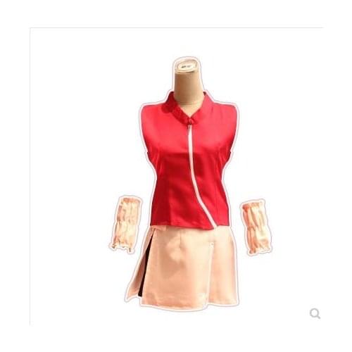 Anime Shippuuden Haruno Sakura Cosplay Costume Sakura 2nd Generation Costumes Full Set ( Top+ Shorts+ Skirt+ Oversleeve )