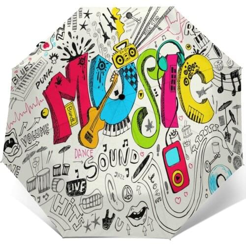 Automatic Umbrella Rain Women Three-folding Umbrella Music Doodle Windproof Umbrella Female Waterproof parasol