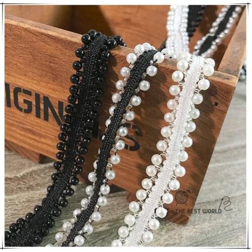 White/black Beaded Lace Trim Tape Fabric Ribbon DIY Collar Sewing Garment Headdress Materials