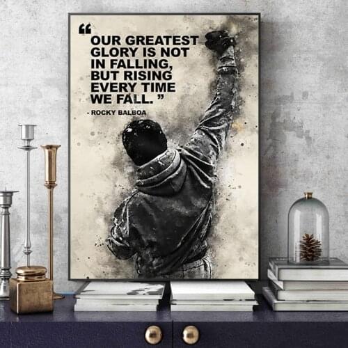 Black White Rocky Balboa Boxing Abstract Canvas Printing Posters and Prints Motivational Posters Wall Art for Bedroom Decoration