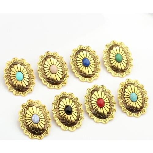 30*43mm 2pcs/lot Zinc Alloy Golden Button Retro Style Oval Flowers Shape Decorative Buttons Charms For DIY Jewelry Accessories