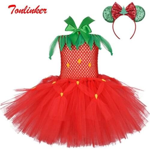 Halloween Red Fruit Strawberry Costume Kids Christmas Festival Tutu Party Dresses Children Kids Princess Cosplay Dressing Up
