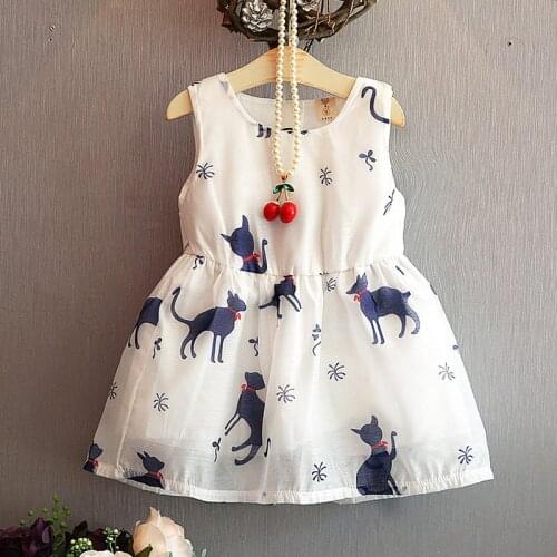 2020 children girls summer dress clothing Kids girls new cute sleeveless cartoon print organza dress 2-7 years