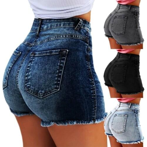 Denim Womens Summer High Waisted Jeans Shorts Casual Stretch Pockets Pants Tassel Hole Solid Colors Are Versatile Fashion
