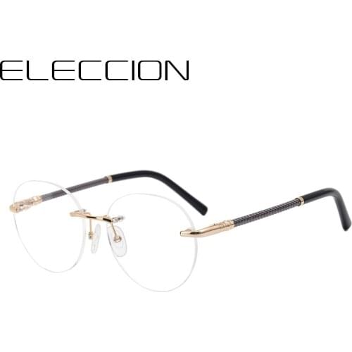 ELECCION 2021 Pure Titanium Rimless Glasses Frame Men Top Quality Myopia Optical Prescription Eyeglasses New Male Round Eyewear