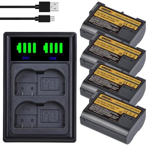 EN-EL15C EN EL15C EL15 Battery Charger+ EN-EL15 Battery for Nikon Z5, Z6, Z6 II, Z7, Z7 II 1 V1, D750, D780, D800, D810, D500