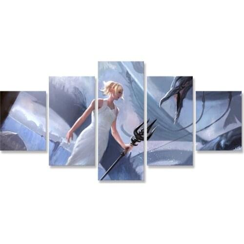 Final Fantasy Lunafreya Home Decoration Modular Painting 5 Pcs HD Picture Poster Canvas Prints Wall Art