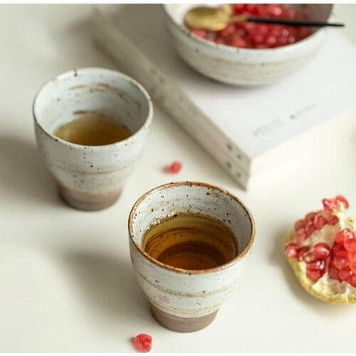 Chinese handmade teacup household ceramic tea set cup with wine glass Japanese retro stoneware small tea cup tea cup coffee cup