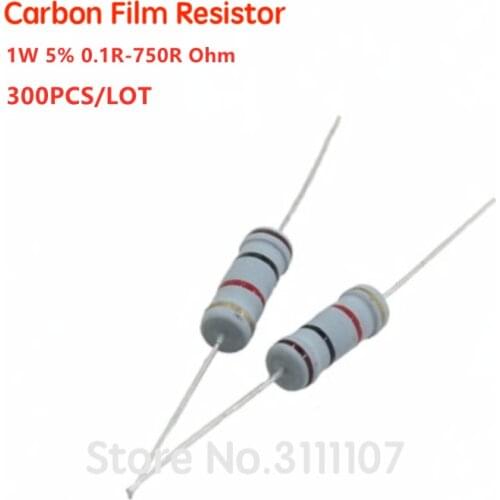 300PCS Resistor Kit 1W 5% 30values *10pcs Carbon Film Resistance 0.1-750 Ohm Set 0R1-750R 1Watt Assorted Assortment Pack