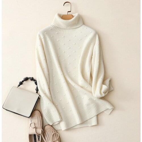 Korean fashion winter new 100% cashmere turtleneck sweater women oversized pink pullovers female