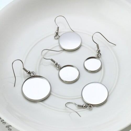20pcs/set 12/14/16/18/20mm Stainless Steel Earrings Hook Cabochon Base Setting Resin DIY Jewelry Findings Making Accessories