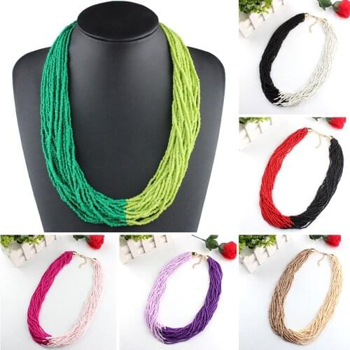 Multi Layer Necklace Bohemian Statement Choker Women Fashion Collar Ethnic Bib Small Beads Necklaces Bridal Wedding Party Gifts