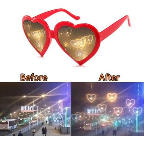 Fashion Heart Shaped Special Effect Glasses Durable Watch The Lights Become Love Image Diffraction Glasses At Night Unisex Gifts