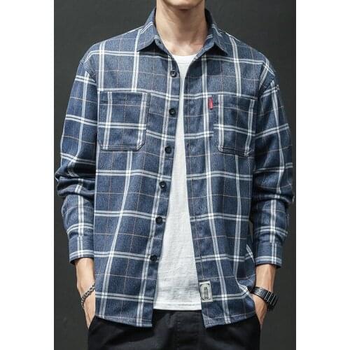 2019 Autumn Vintage China Style Classic Plaid Cotton Long Sleeve Shirt Male Casual Slim Fit Shirt Import Clothes
