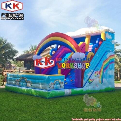 Girls Favor Inflatable Rainbow Unicorn Castle Slide Inflatable Dry Slide with Climbing sport