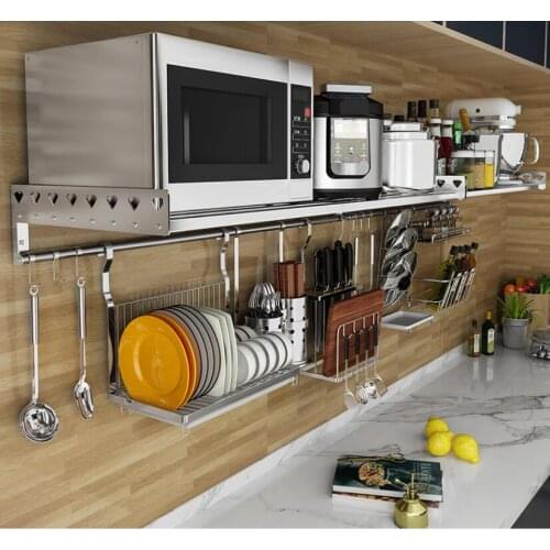 Wall mounted kitchen rack single layer oven rack wall 304 stainless steel microwave oven rack