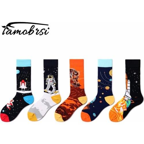 Space Rocket Astronaut Mars Cartoon Socks Creative Pattern MenSocks Cool Funny Socks Women Cotton Casual Happy Socks wholesale