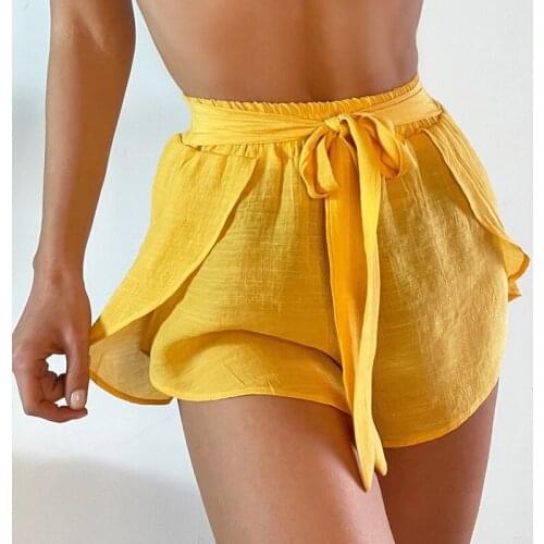 2021 New Fashion Ladies Yellow Shorts Strap Elastic Shorts Swimsuit Bikini