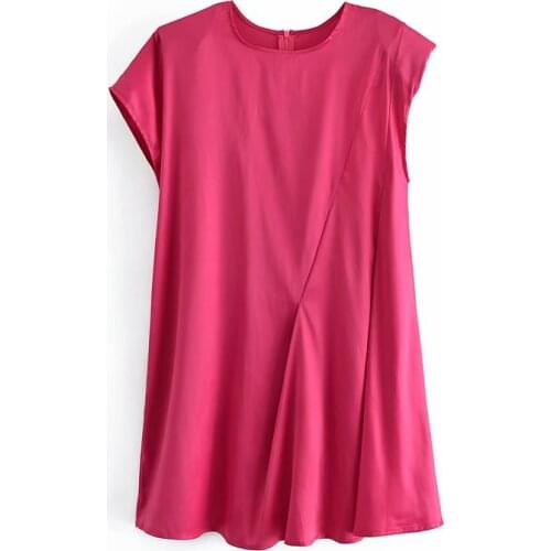 New Women Vogue Solid Back Zipper Mini Dress O-Neck One Shoulder Vintage Female Dresses Woman Robe