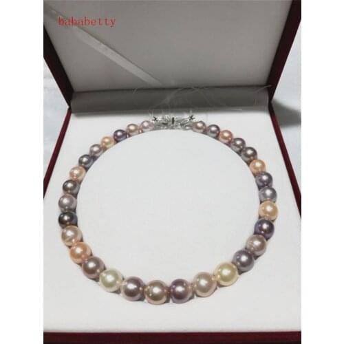 NEW Natural 12-13mm multicolor Baroque Edison Freshwater Cultured Nuclear Pearl Beautiful necklace Bowknot is clasp 18"