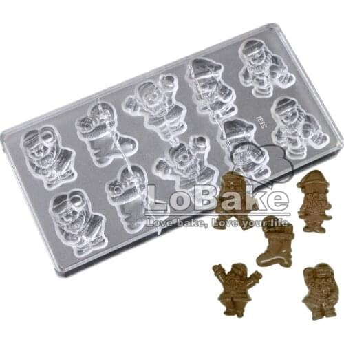 New 10 cavities 3D Santa Claus stocking shape PC Polycarbonate plastic cookie candy mold for chocolate chip making accessories