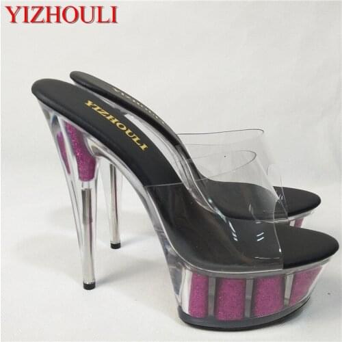 New style, beautiful transparent platform high heels, 15cm sexy model sandals, pole dancing shoes