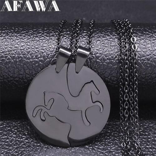 2pcs Couple Horse Stainless Steel Chain Necklace Women Black Color Statement Necklace Jewelry acero inoxidable joyeria NXS03